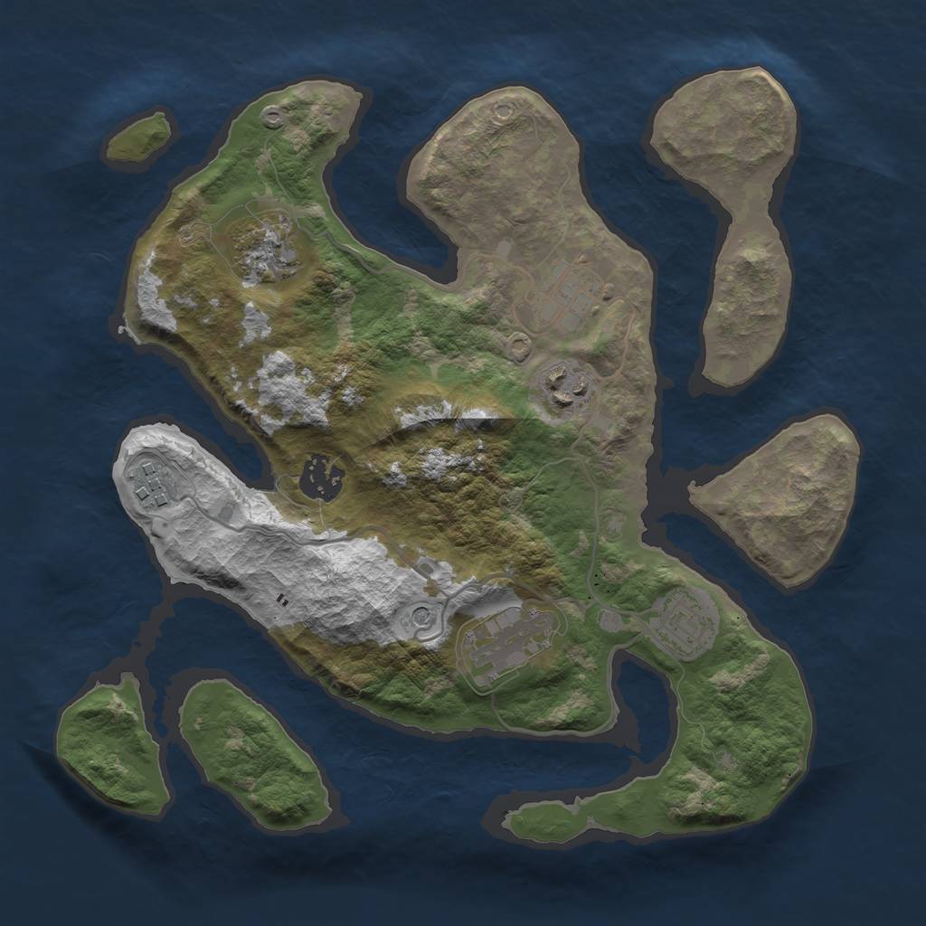Rust Map: Barren, Size: 3090, Seed: 736244839, 10 Monuments