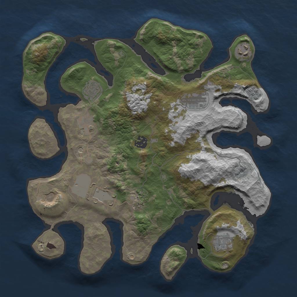 Rust Map: Barren, Size: 3500, Seed: 68876555, 13 Monuments