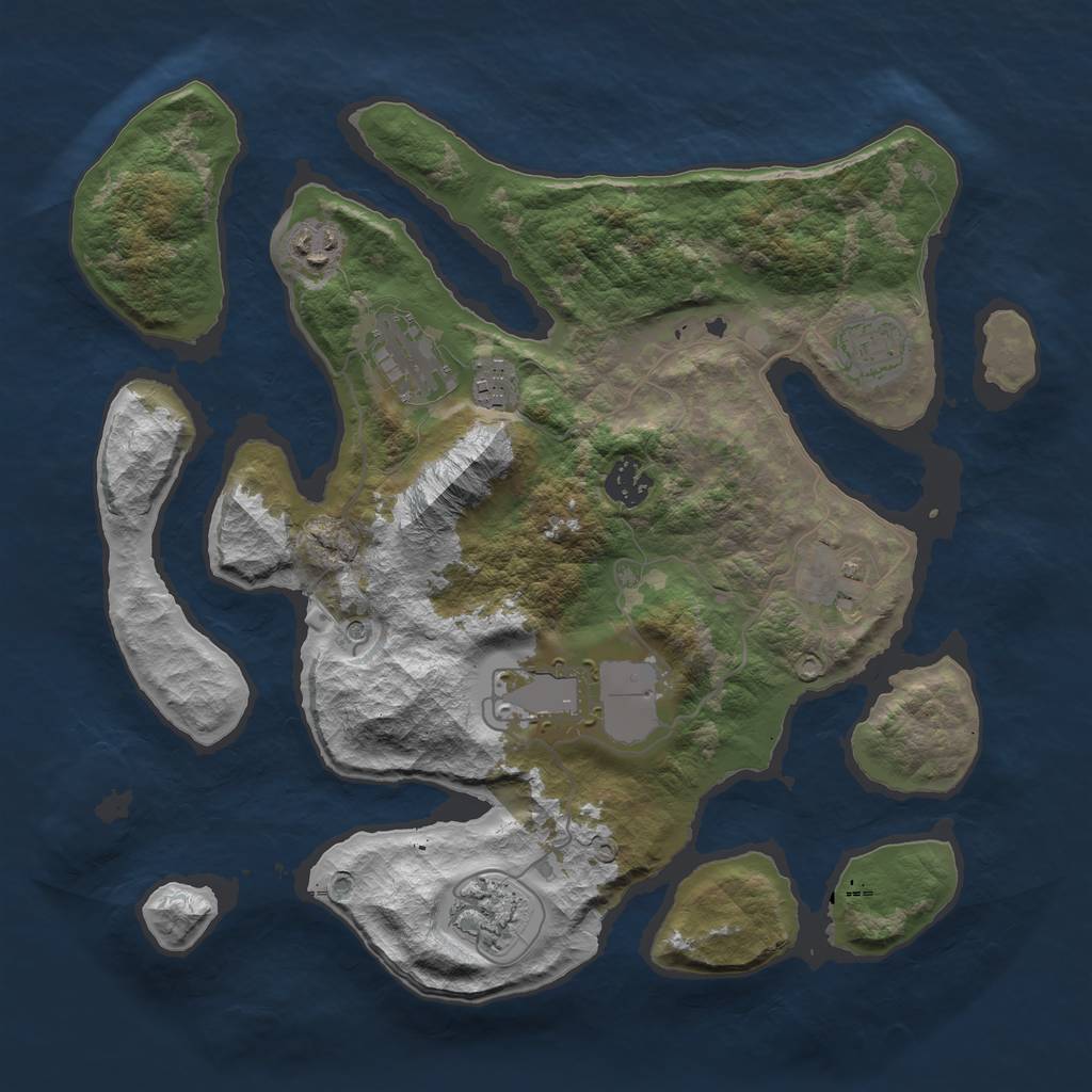 Rust Map: Barren, Size: 3500, Seed: 2085405184, 11 Monuments