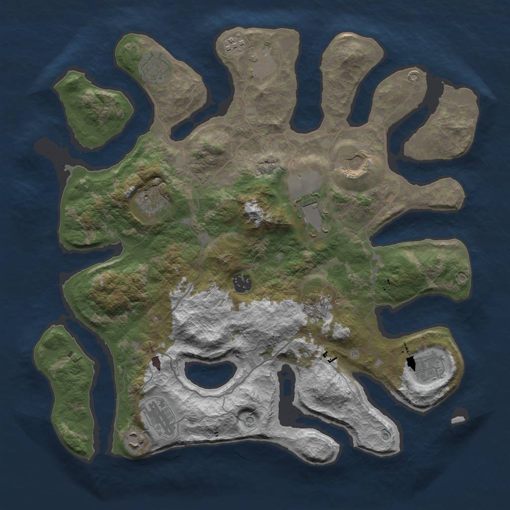 Rust Map: Barren, Size: 4000, Seed: 531243, 14 Monuments