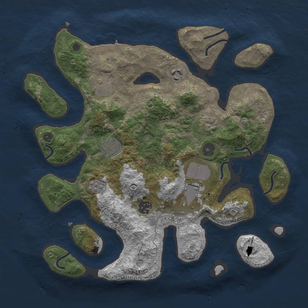 Rust Map: Procedural Map, Size: 3500, Seed: 869786, 11 Monuments