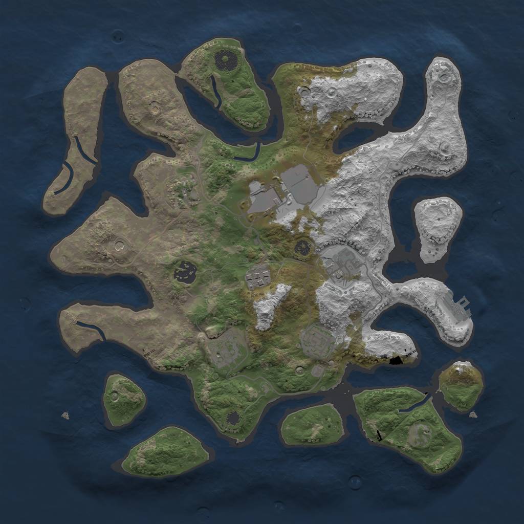 Rust Map: Procedural Map, Size: 3500, Seed: 909595, 11 Monuments