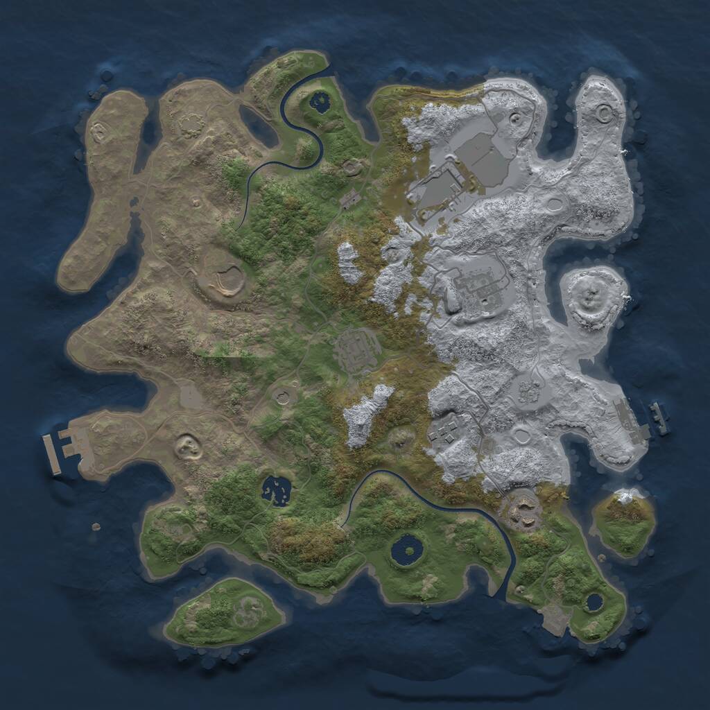 Rust Map: Procedural Map, Size: 3500, Seed: 909595, 13 Monuments