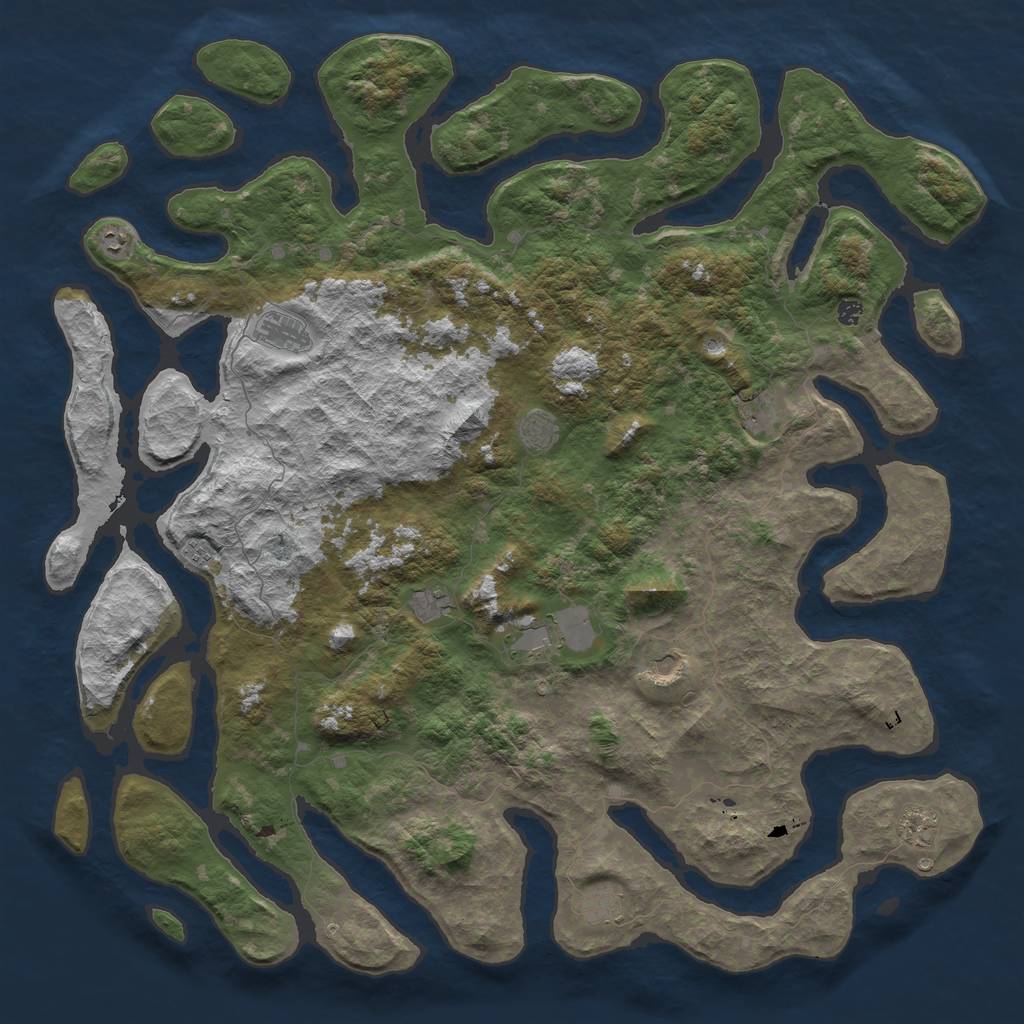 Rust Map: Barren, Size: 6000, Seed: 2, 14 Monuments