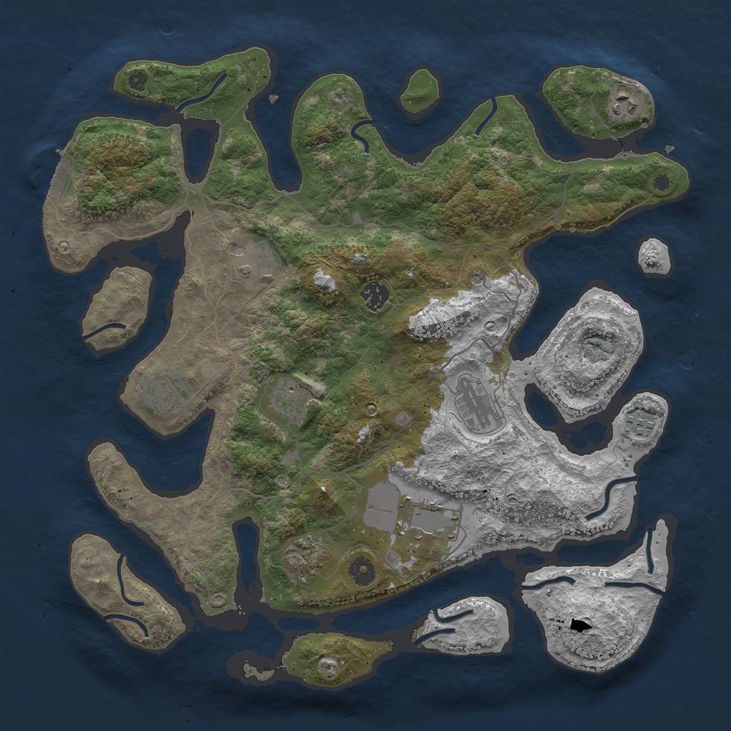 Rust Map: Procedural Map, Size: 4000, Seed: 44444444, 13 Monuments
