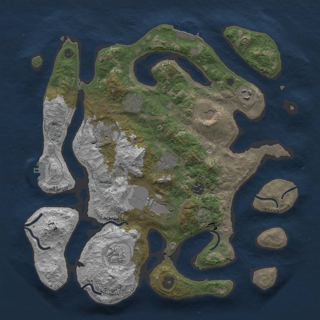 Rust Map: Procedural Map, Size: 3750, Seed: 44293402, 14 Monuments