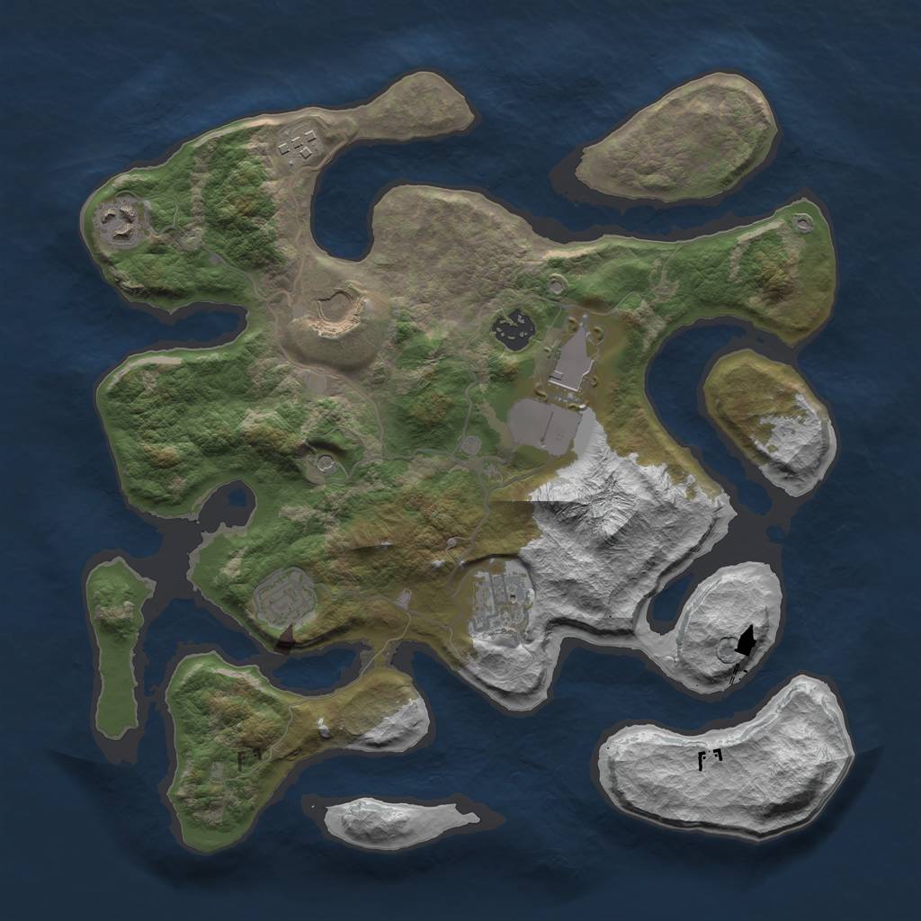 Rust Map: Barren, Size: 3500, Seed: 1739018429, 10 Monuments