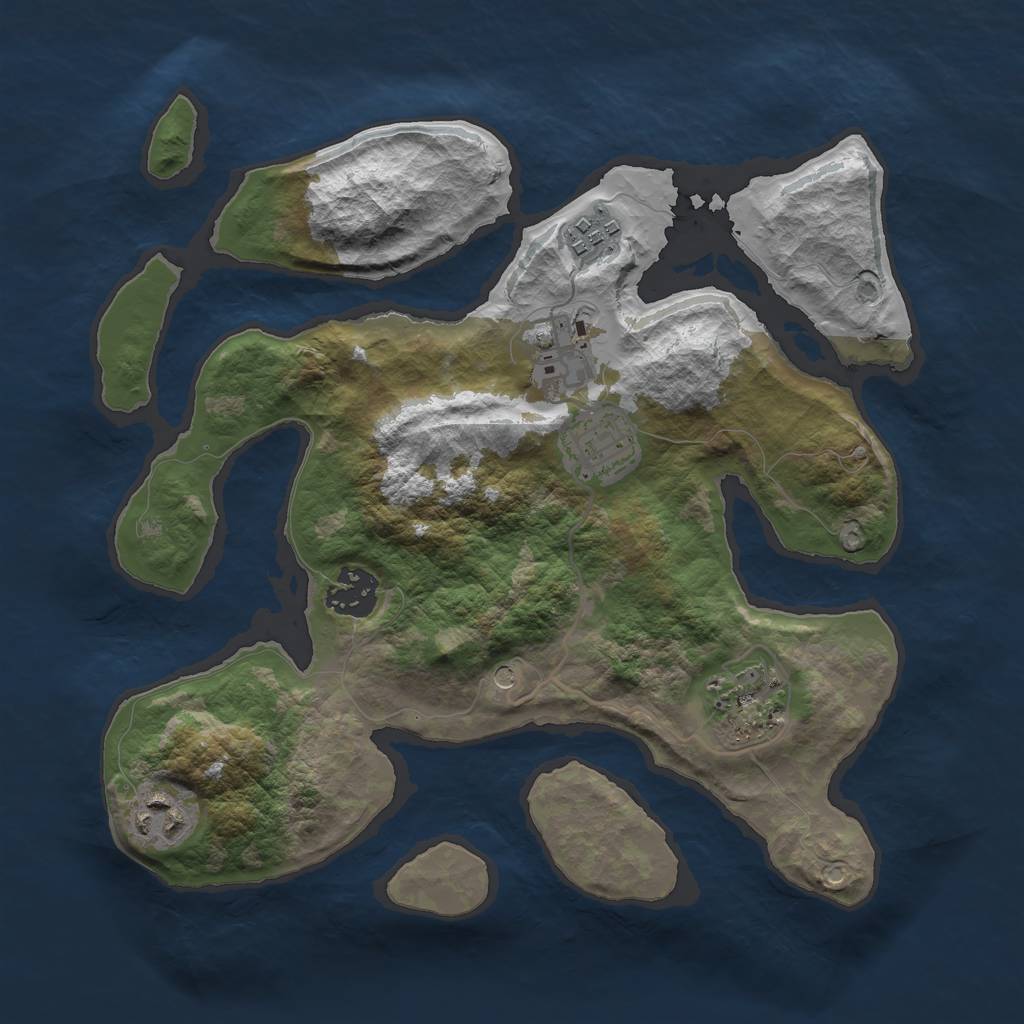 Rust Map: Barren, Size: 3000, Seed: 1016780369, 9 Monuments