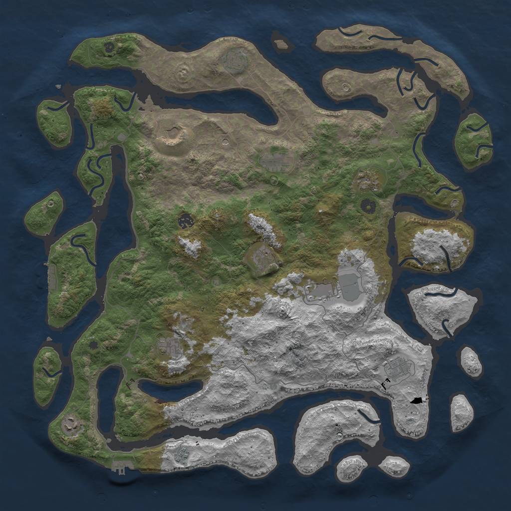 Rust Map: Procedural Map, Size: 5000, Seed: 3838, 16 Monuments