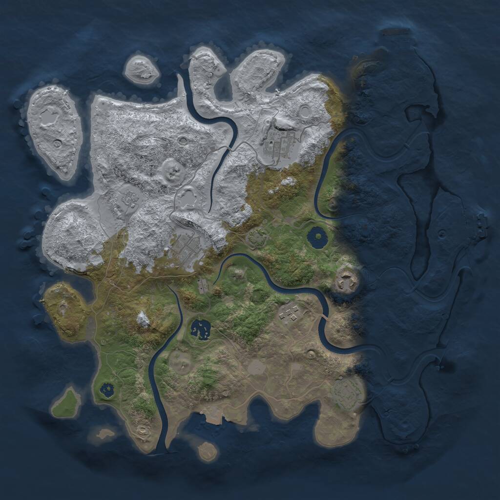 Rust Map: Procedural Map, Size: 3600, Seed: 2054037687, 11 Monuments