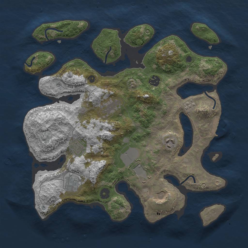 Rust Map: Procedural Map, Size: 3500, Seed: 827741, 12 Monuments