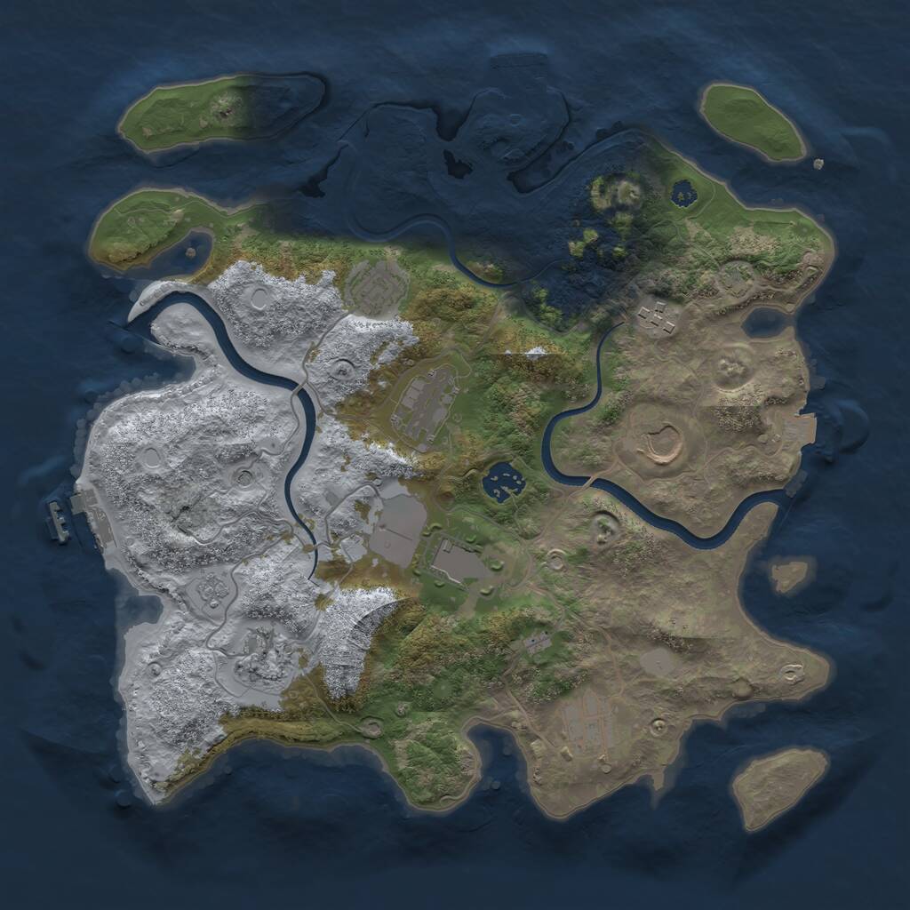 Rust Map: Procedural Map, Size: 3500, Seed: 827741, 14 Monuments
