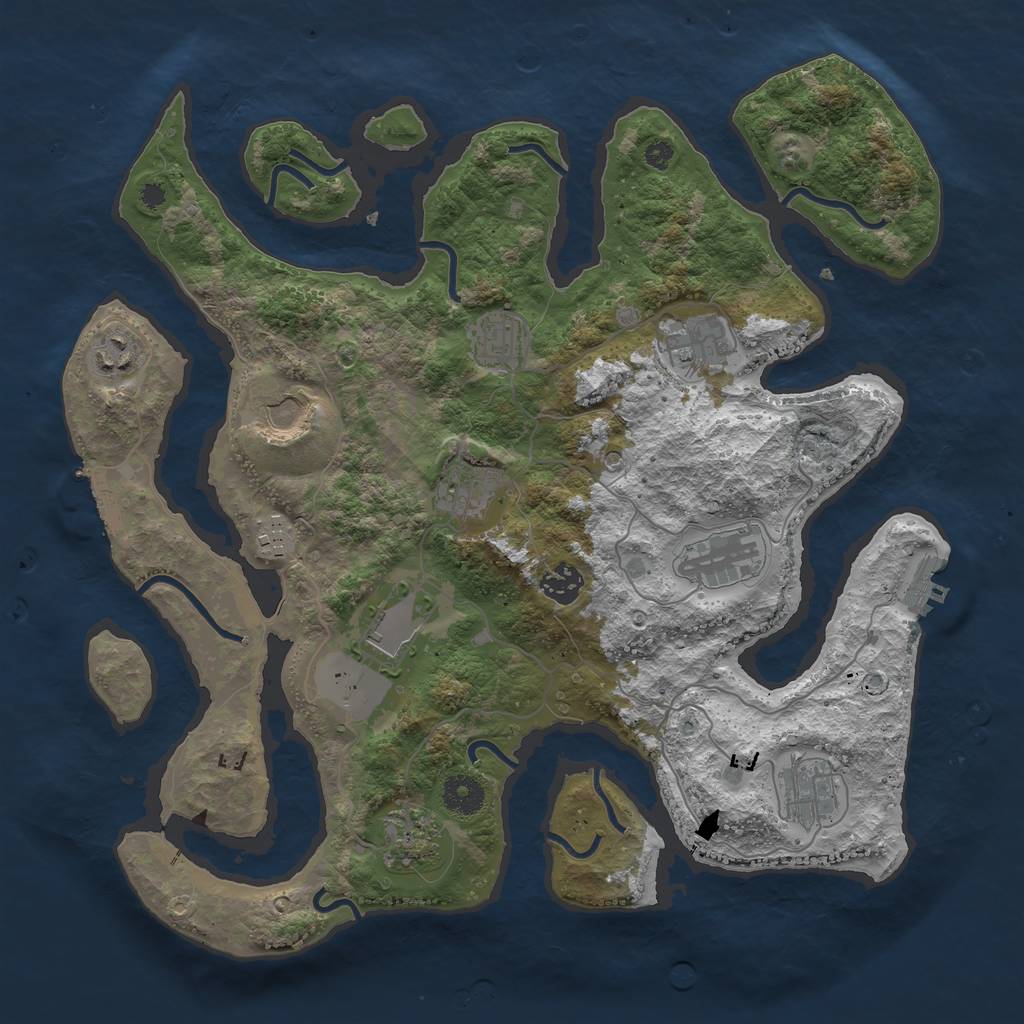 Rust Map: Procedural Map, Size: 3750, Seed: 1028597995, 16 Monuments