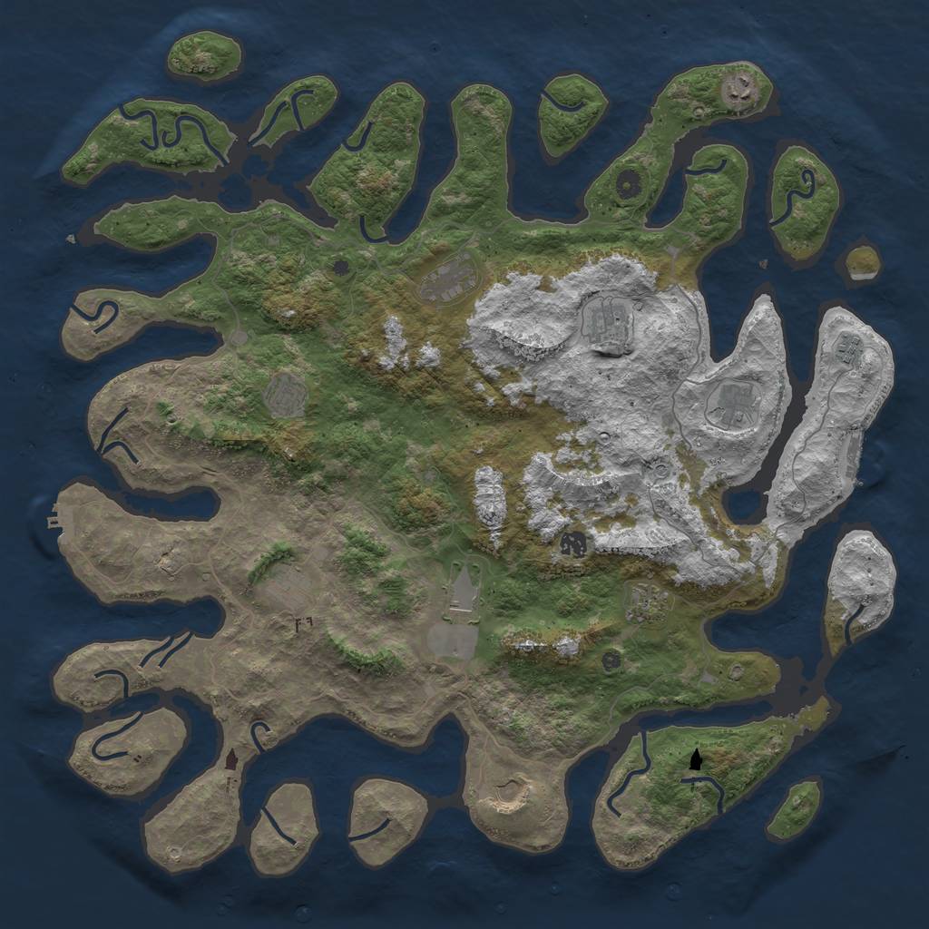 Rust Map: Procedural Map, Size: 5000, Seed: 9841, 16 Monuments