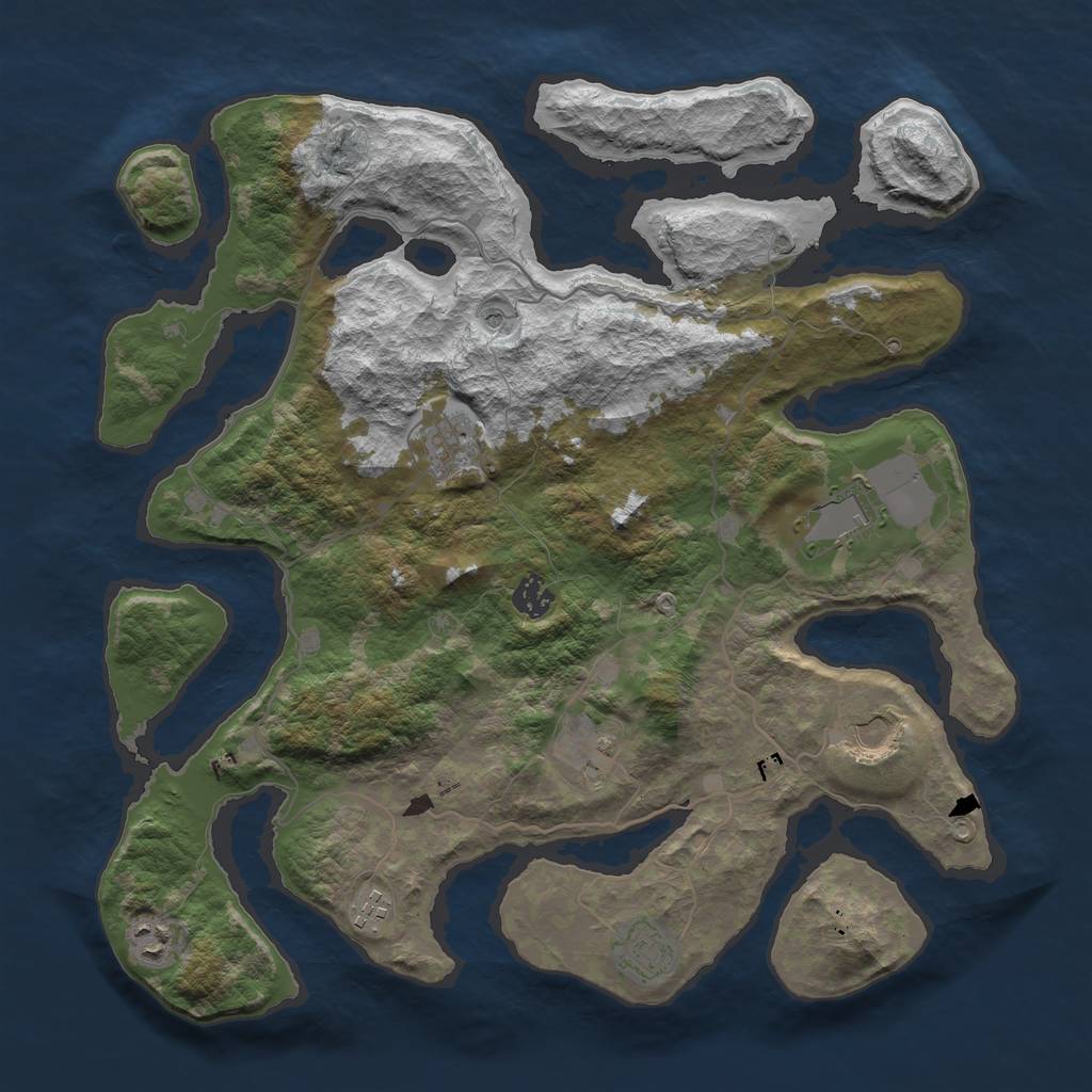 Rust Map: Barren, Size: 4000, Seed: 1601, 11 Monuments