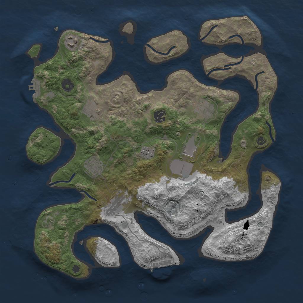 Rust Map: Procedural Map, Size: 3600, Seed: 77, 12 Monuments