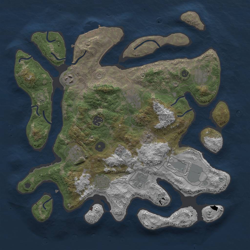 Rust Map: Procedural Map, Size: 3750, Seed: 1257314215, 13 Monuments