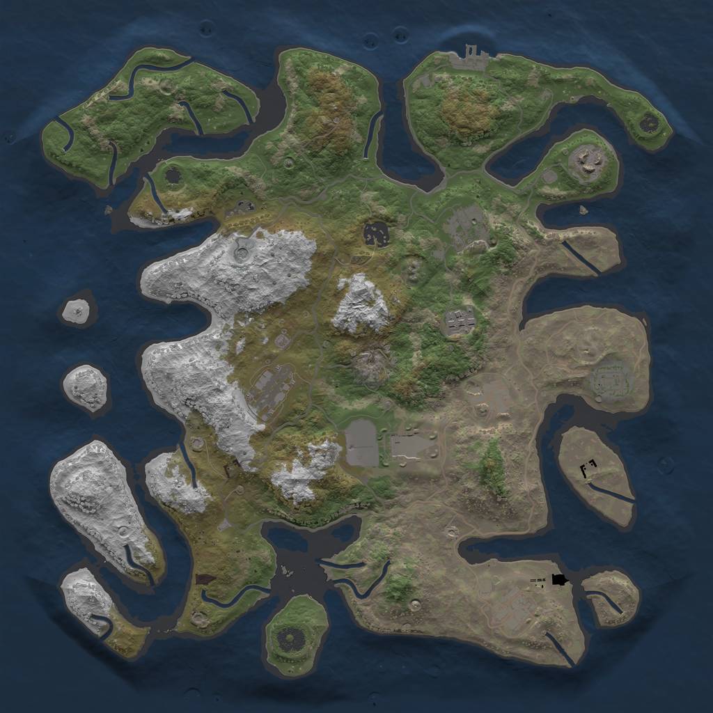 Rust Map: Procedural Map, Size: 4000, Seed: 873497, 13 Monuments