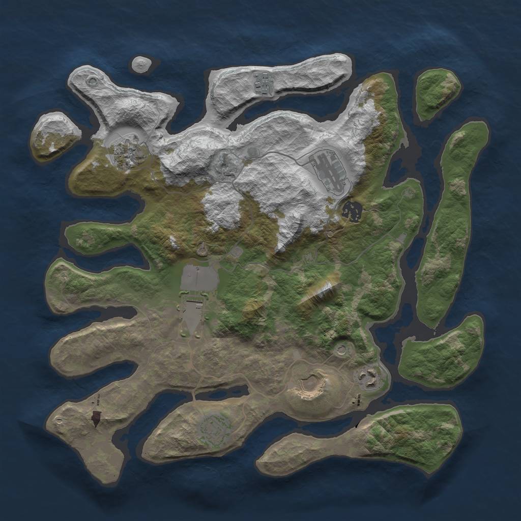 Rust Map: Barren, Size: 3700, Seed: 1202289603, 11 Monuments