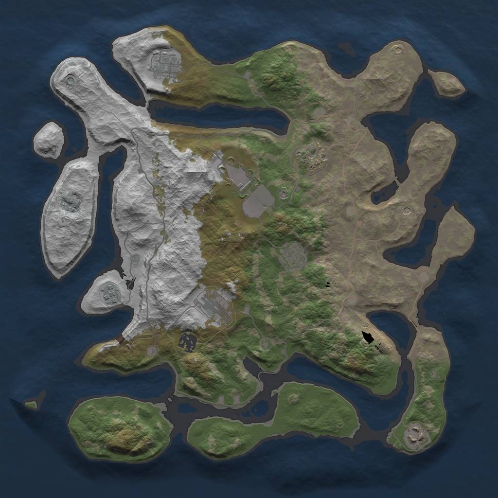 Rust Map: Barren, Size: 4000, Seed: 1041, 11 Monuments