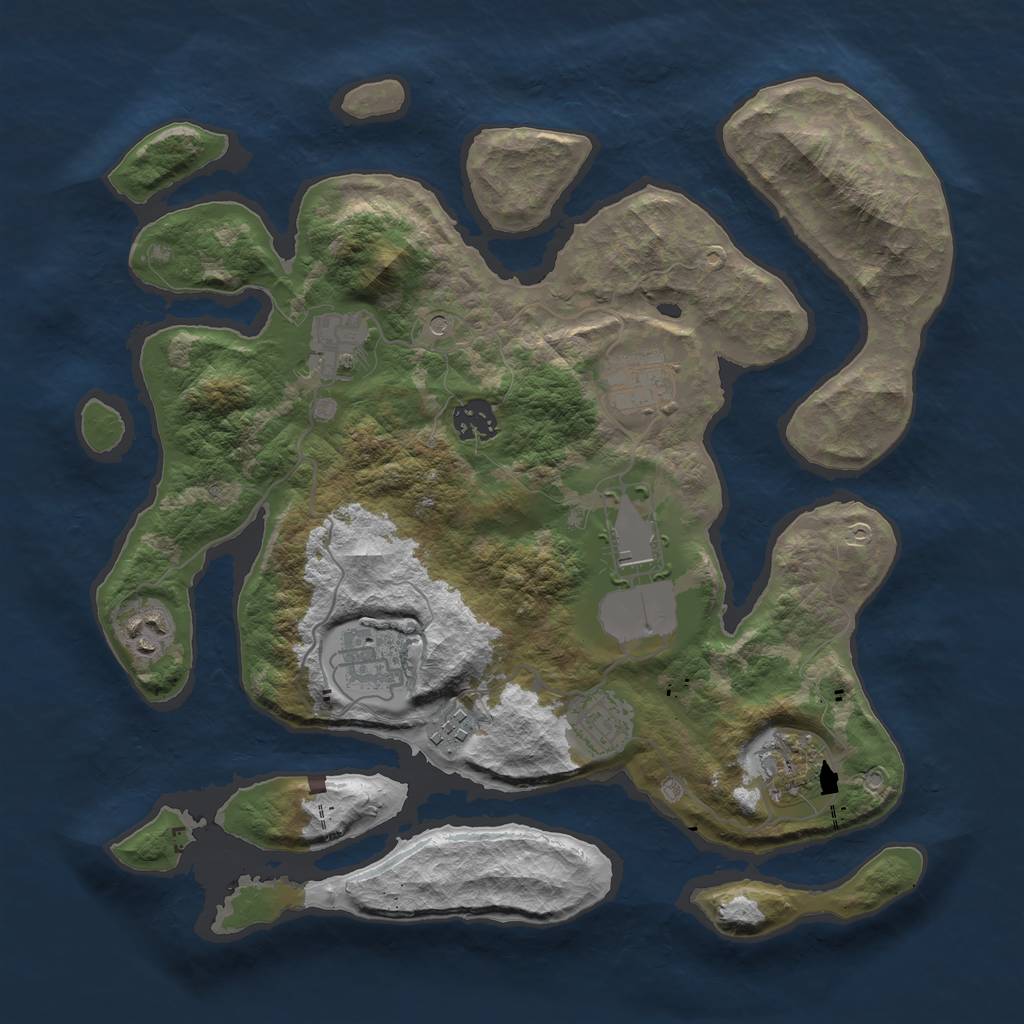 Rust Map: Barren, Size: 3500, Seed: 2891753, 12 Monuments