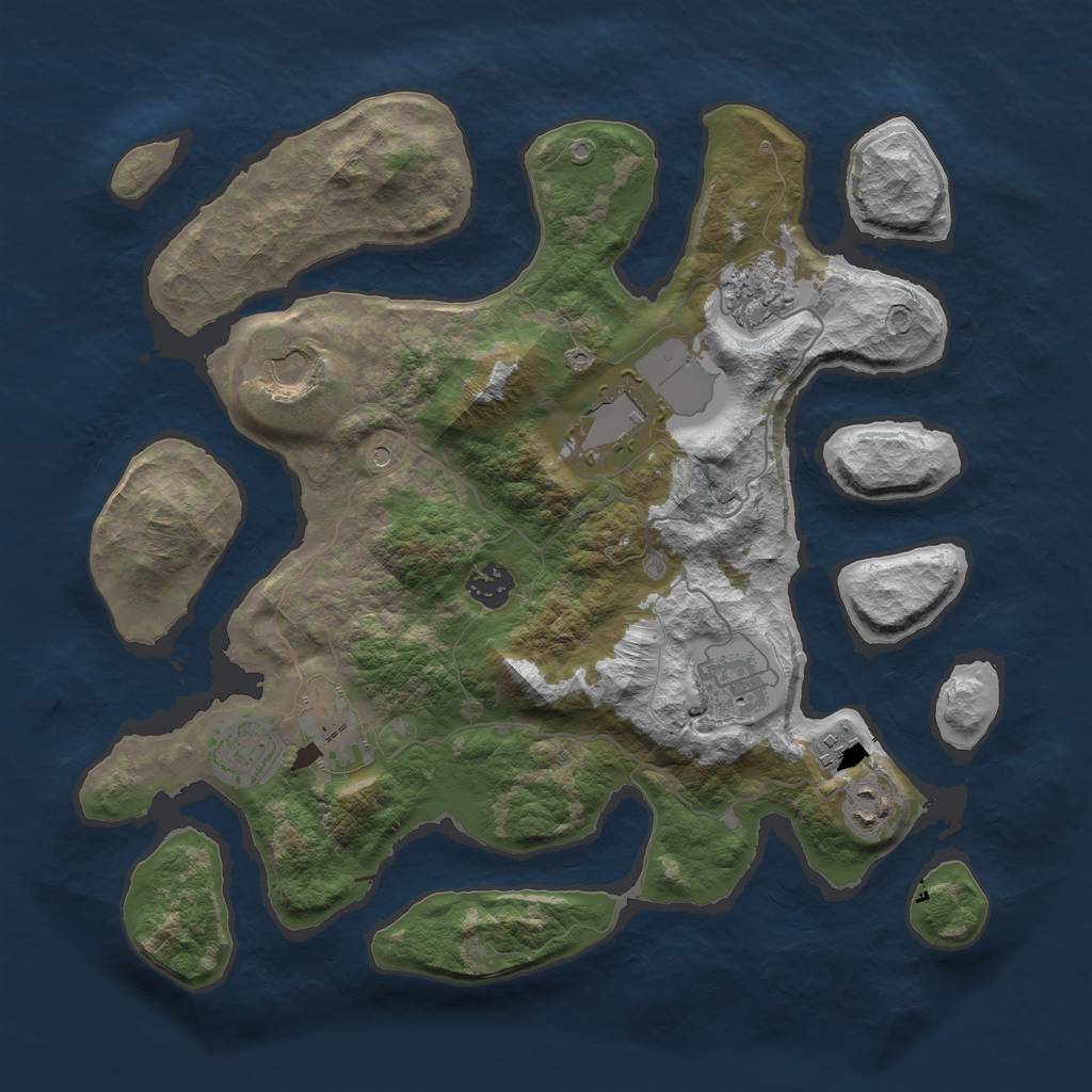 Rust Map: Barren, Size: 3700, Seed: 576, 12 Monuments