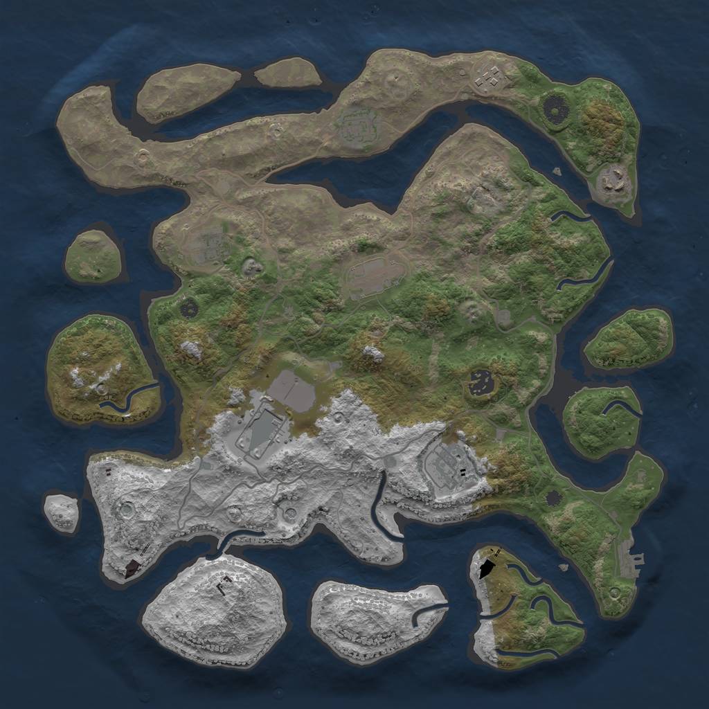 Rust Map: Procedural Map, Size: 4000, Seed: 51990, 12 Monuments