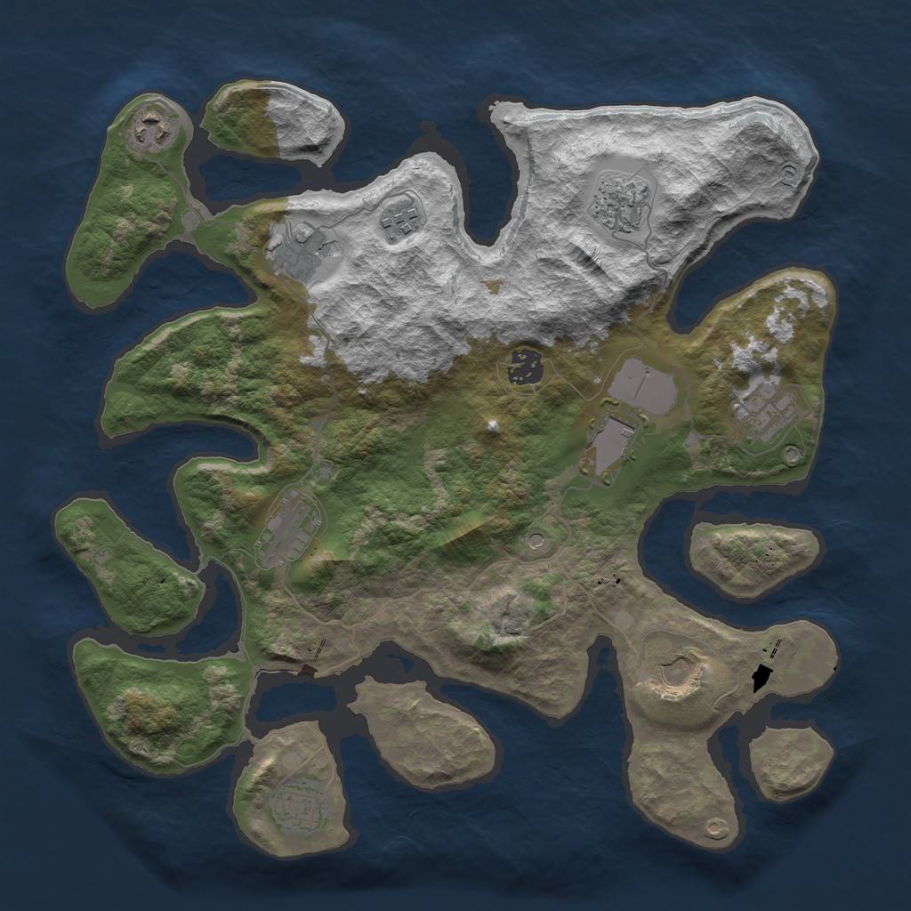 Rust Map: Barren, Size: 3700, Seed: 129296, 13 Monuments