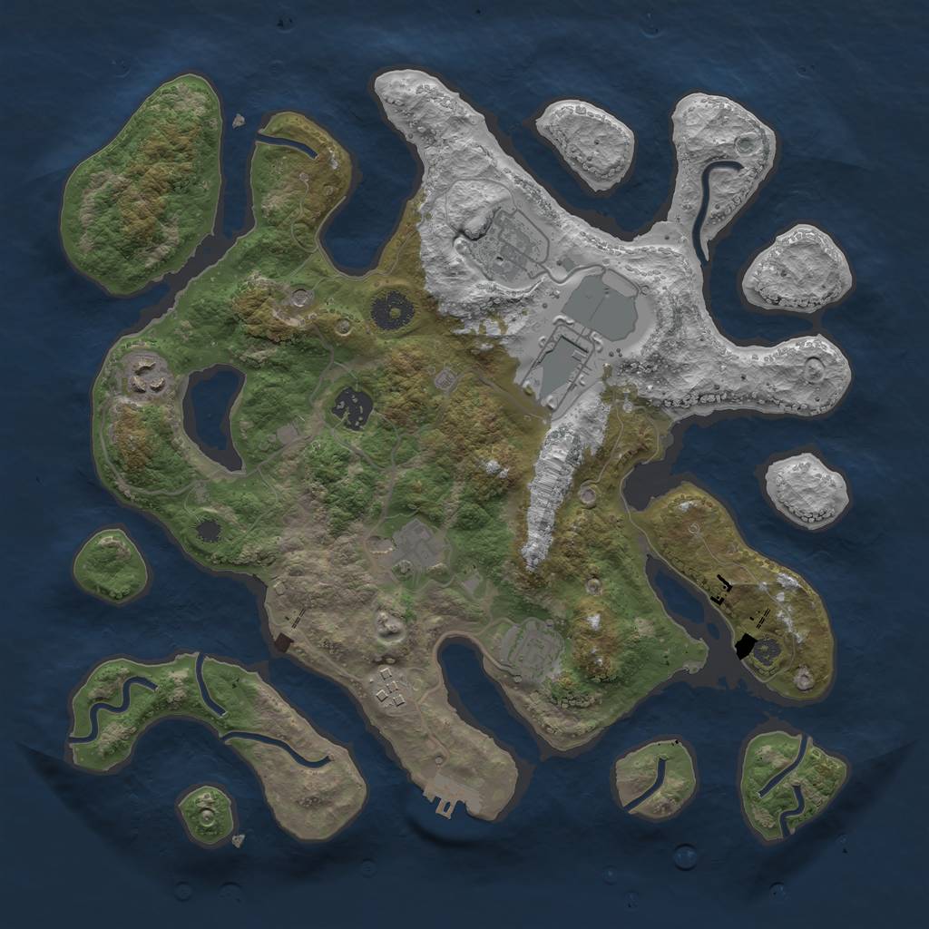 Rust Map: Procedural Map, Size: 3500, Seed: 1918527957, 11 Monuments