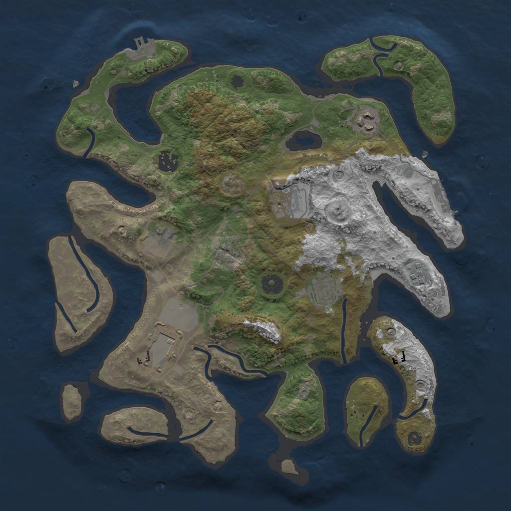 Rust Map: Procedural Map, Size: 3600, Seed: 103920672, 12 Monuments