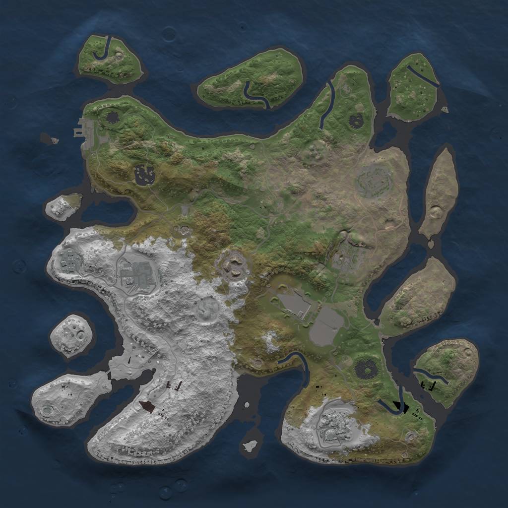 Rust Map: Procedural Map, Size: 3500, Seed: 1070116448, 12 Monuments