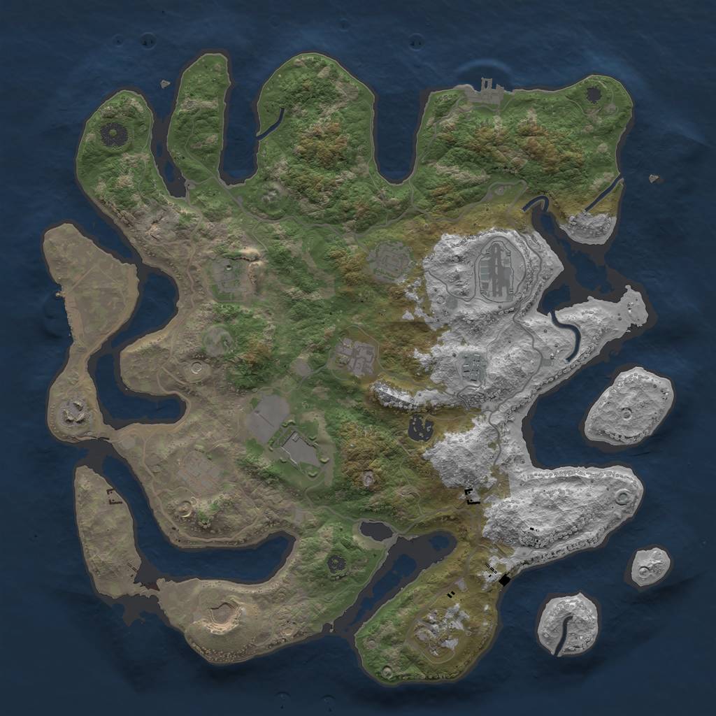 Rust Map: Procedural Map, Size: 4050, Seed: 706262146, 16 Monuments