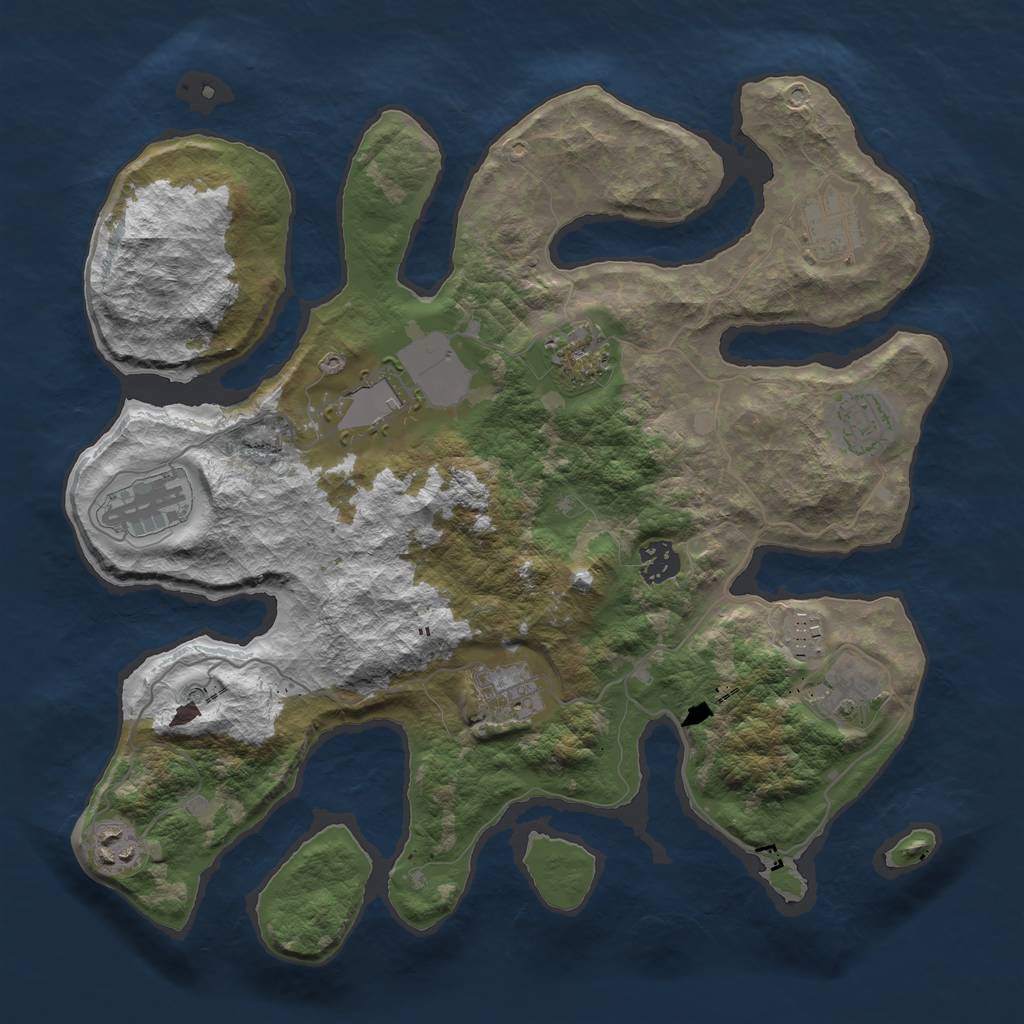 Rust Map: Barren, Size: 3600, Seed: 858788, 13 Monuments