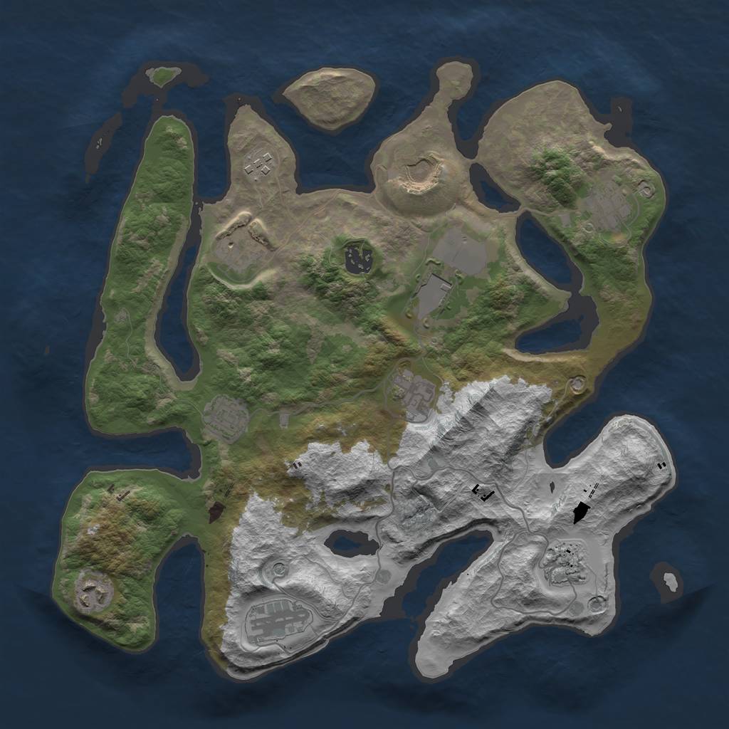 Rust Map: Barren, Size: 3700, Seed: 1406440835, 14 Monuments