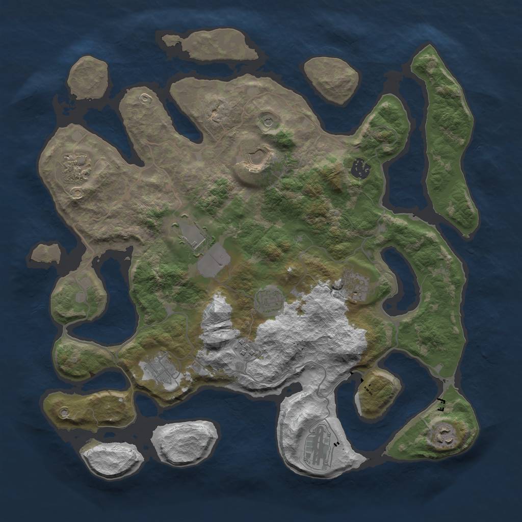 Rust Map: Barren, Size: 4000, Seed: 642944539, 13 Monuments