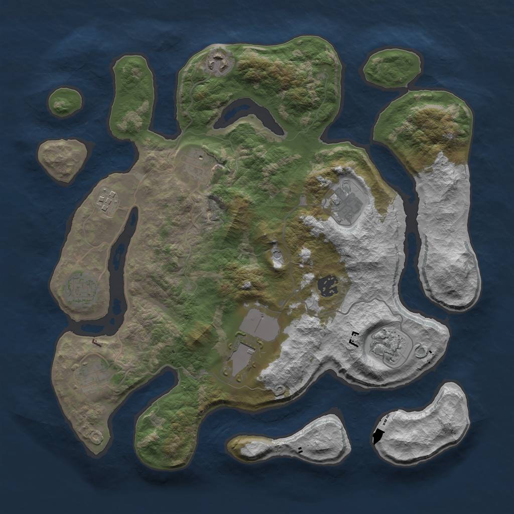 Rust Map: Barren, Size: 3600, Seed: 885380, 12 Monuments