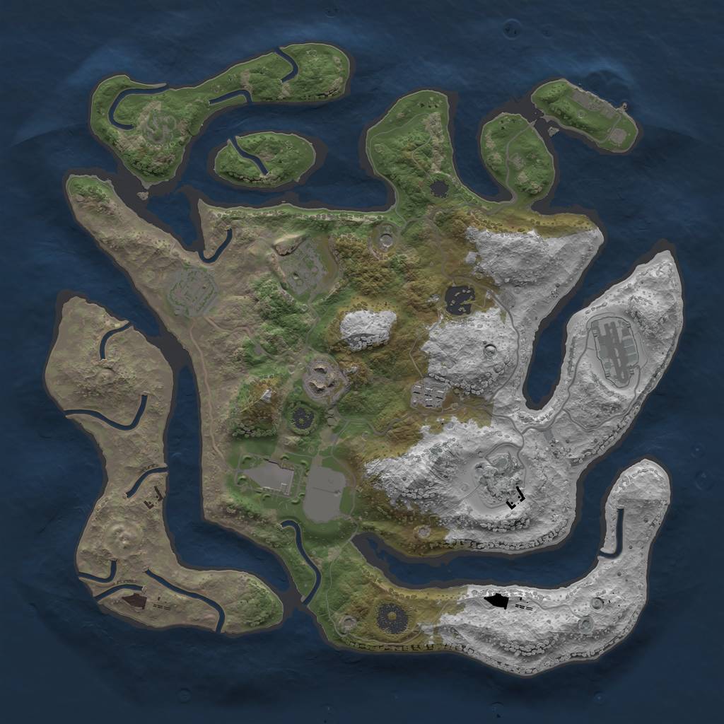 Rust Map: Procedural Map, Size: 3500, Seed: 160071, 12 Monuments