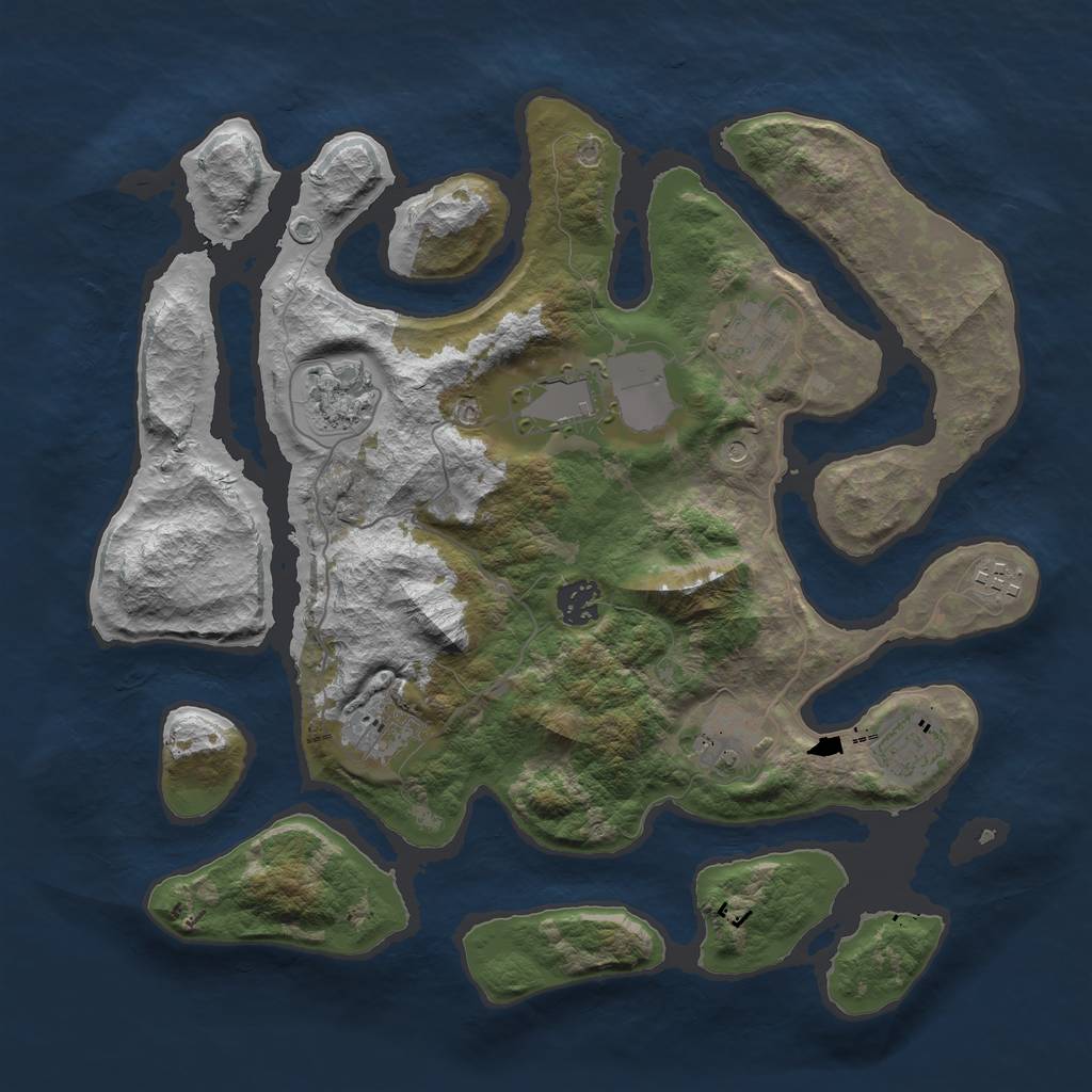 Rust Map: Barren, Size: 3600, Seed: 829301, 11 Monuments