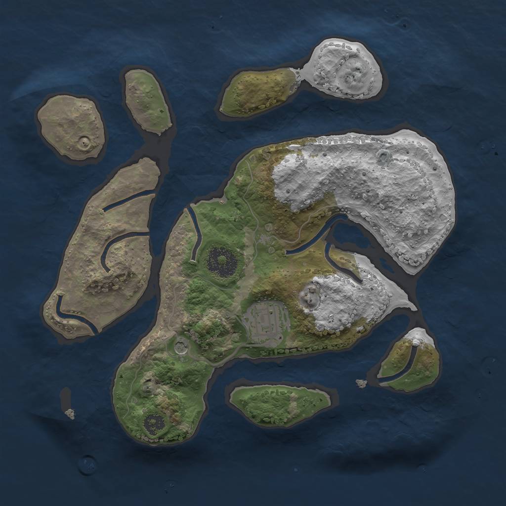 Rust Map: Procedural Map, Size: 2500, Seed: 1029980985, 4 Monuments