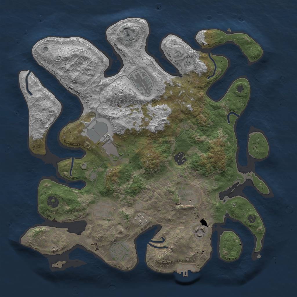 Rust Map: Procedural Map, Size: 3700, Seed: 3418426, 12 Monuments