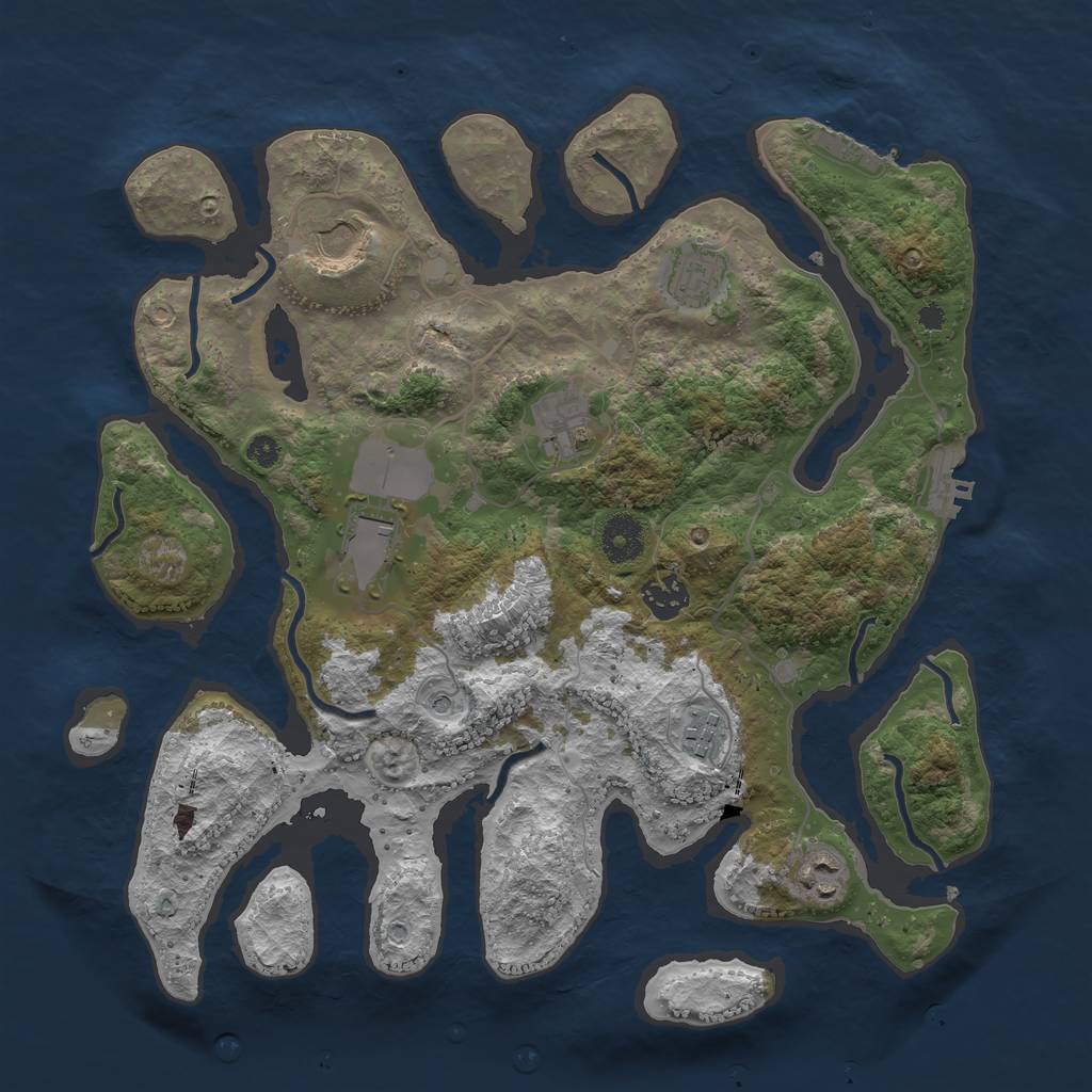 Rust Map: Procedural Map, Size: 3600, Seed: 860841937, 12 Monuments