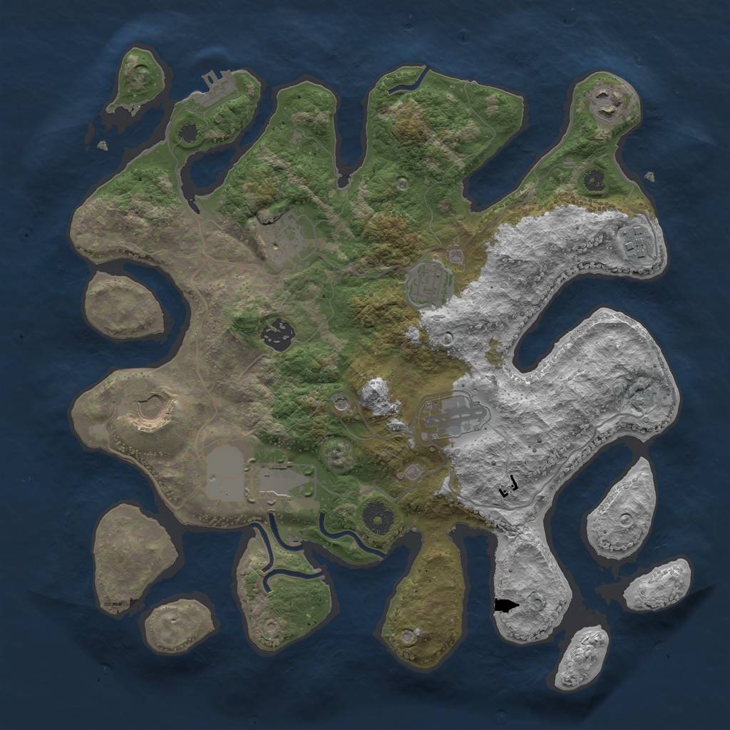 Rust Map: Procedural Map, Size: 3500, Seed: 2239341, 12 Monuments