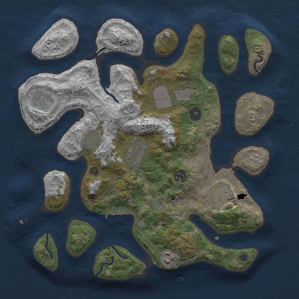 Rust Map: Procedural Map, Size: 3500, Seed: 586666, 12 Monuments