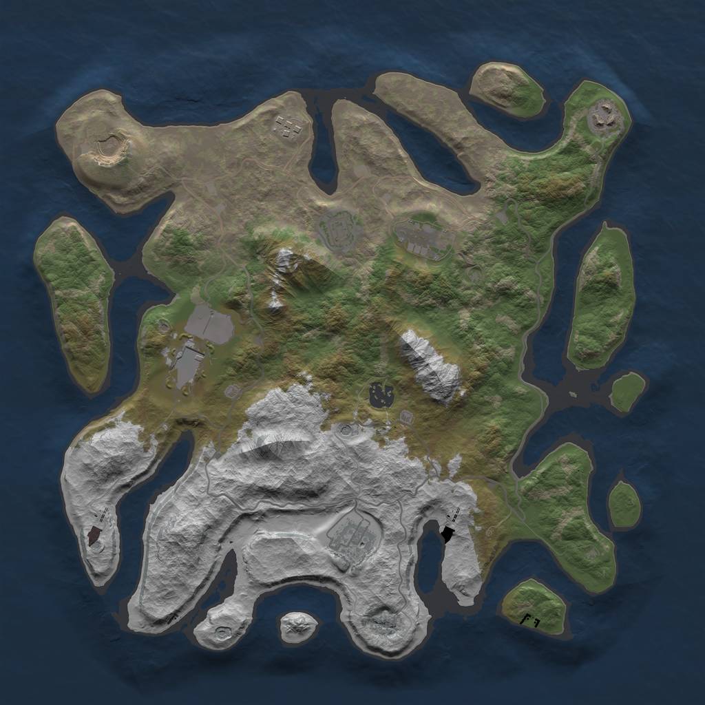 Rust Map: Barren, Size: 4000, Seed: 518854669, 11 Monuments