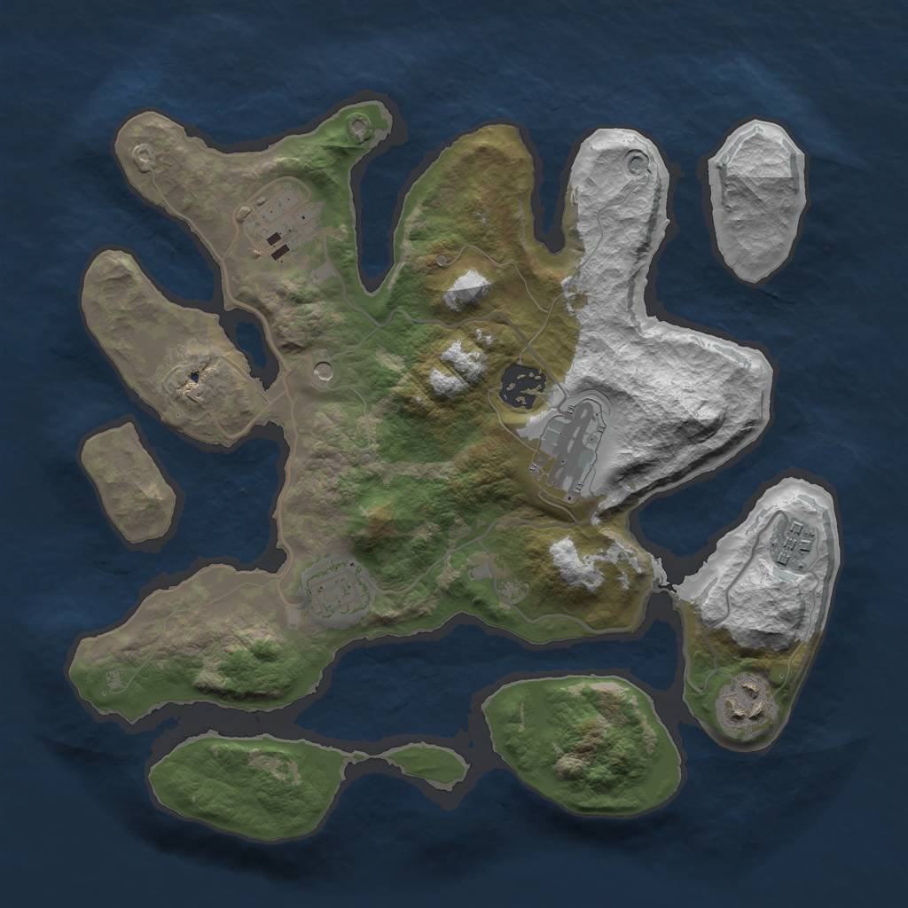 Rust Map: Barren, Size: 3000, Seed: 9851, 9 Monuments