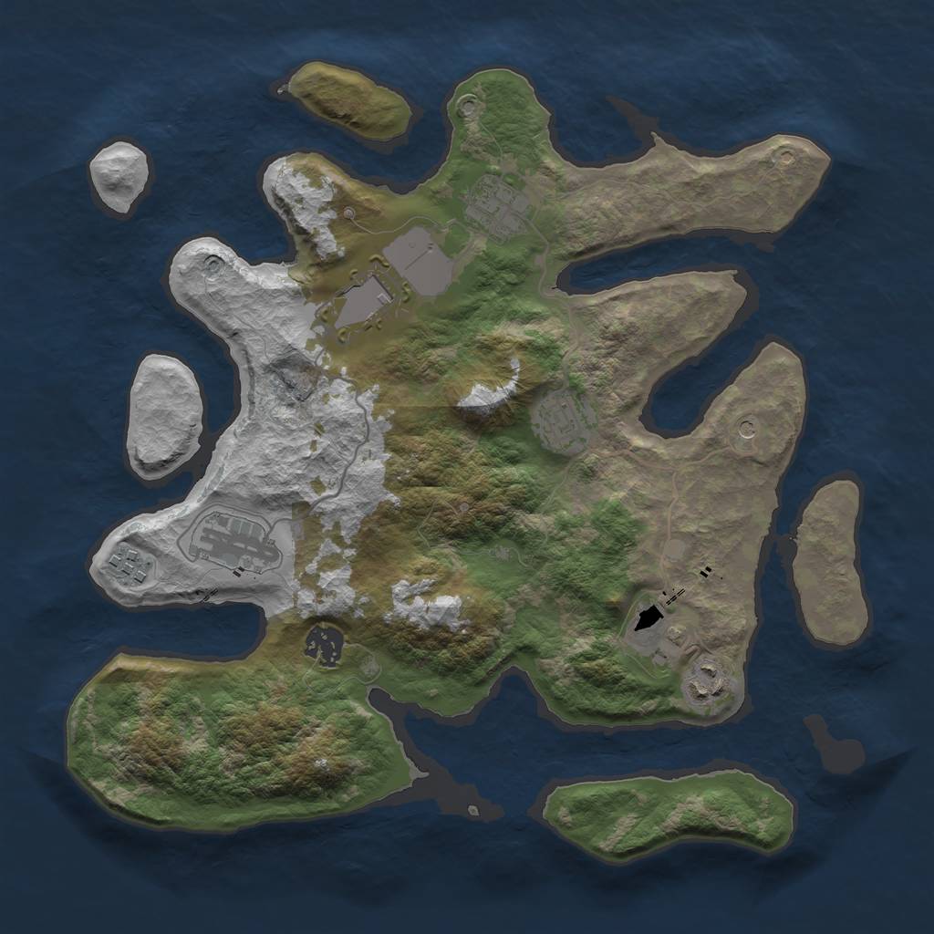 Rust Map: Barren, Size: 3500, Seed: 1356123, 11 Monuments