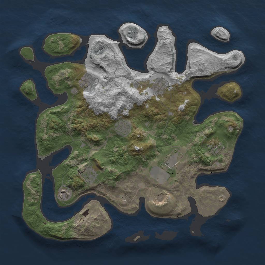 Rust Map: Barren, Size: 3700, Seed: 664162335, 12 Monuments