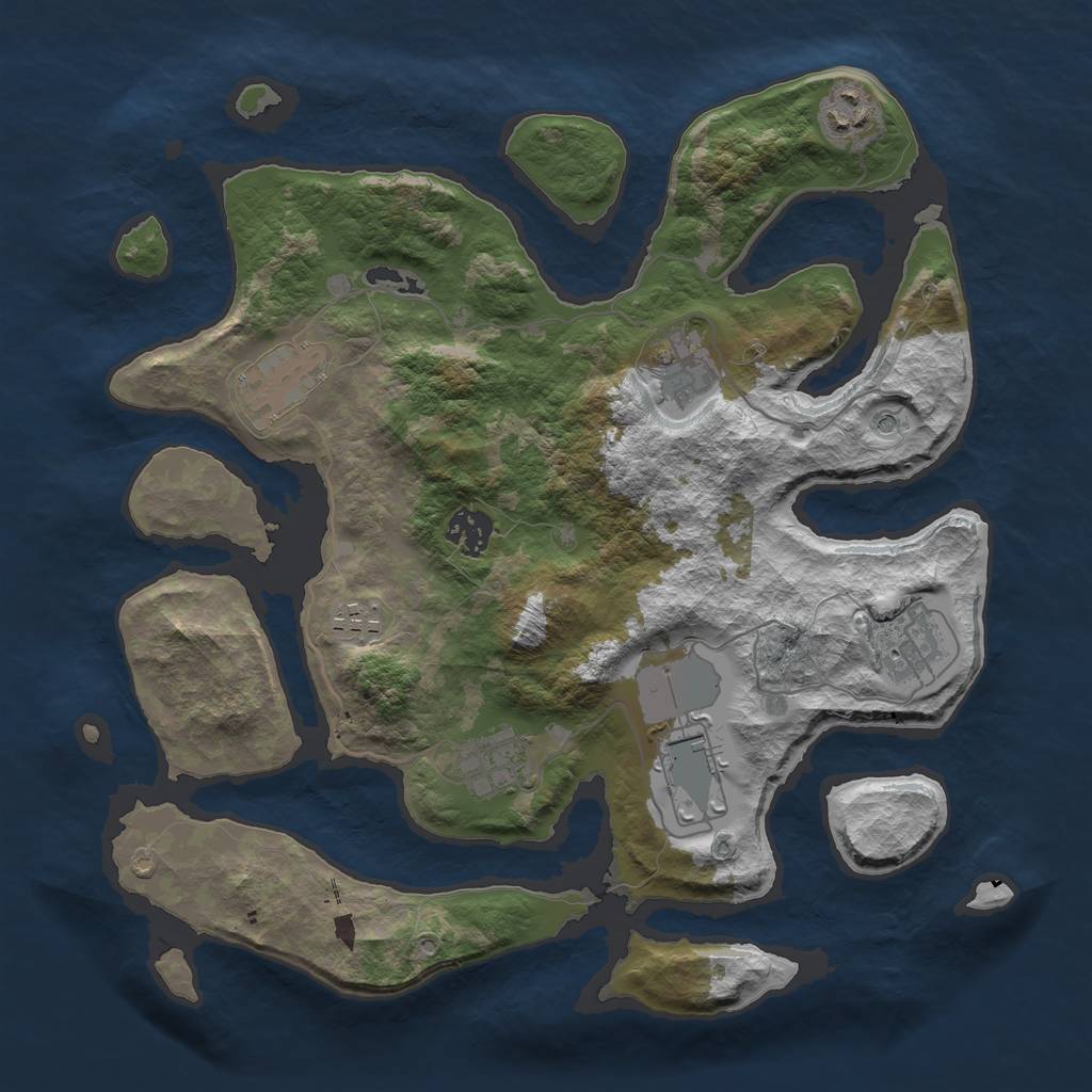 Rust Map: Barren, Size: 3500, Seed: 723, 11 Monuments