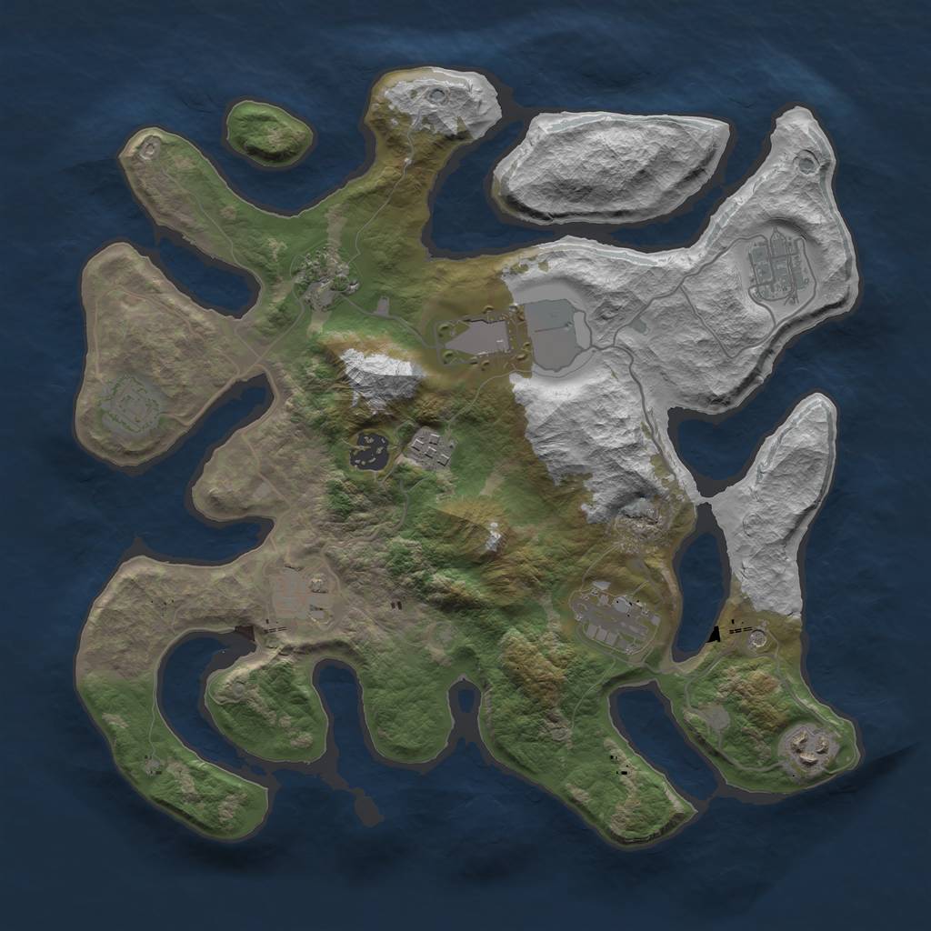 Rust Map: Barren, Size: 3500, Seed: 432387684, 12 Monuments