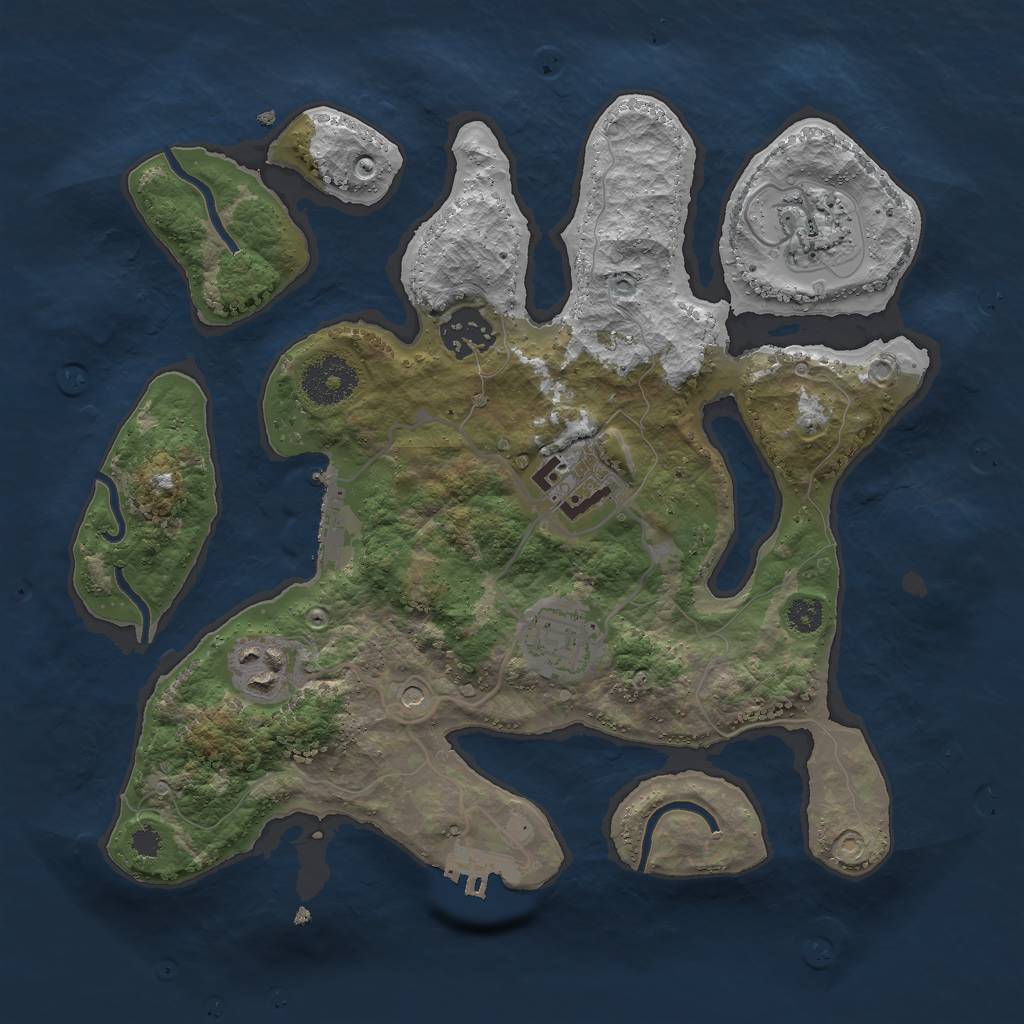 Rust Map: Procedural Map, Size: 3000, Seed: 38725, 10 Monuments